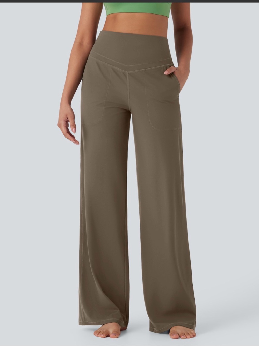 HALARA Olive Wide-Leg High-Rise Pants with Pockets